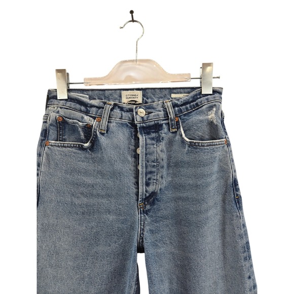 Citizens of Humanity Florence High Rise Straight Jeans Blue Raw Hem Womens 26 - Picture 2 of 13